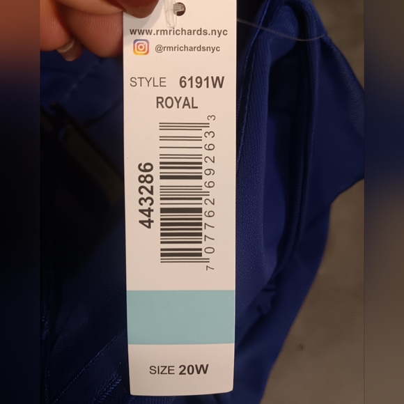 NWT! R&M Richards Cobalt Blue One-Shoulder Cape Gown With Rhinestone Detail - Picture 11 of 13